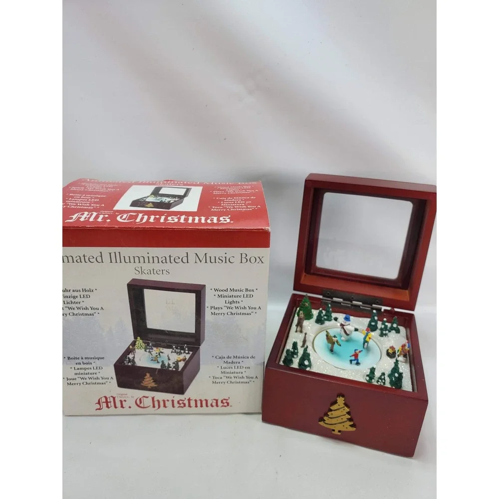 Mr. Christmas Animated Illuminated Music Box Brown Skaters LED Musical‎ Mini